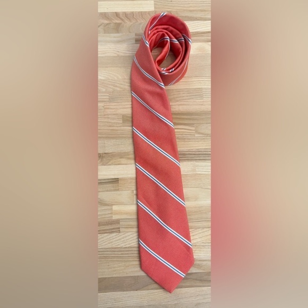 Alan Flusser Mens Striped Tie Light Pink with White and Blue Stripes